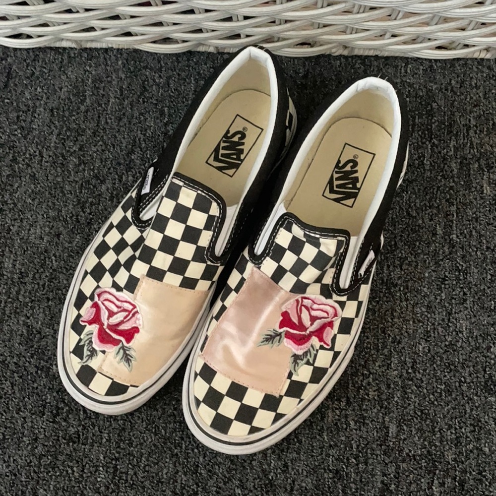 Vans Checker and Floral Sneakers, Size 10